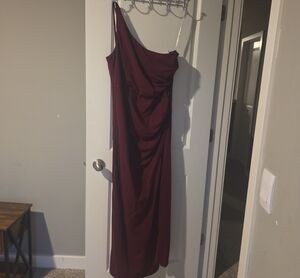 One-Shoulder Wine Evening Gown